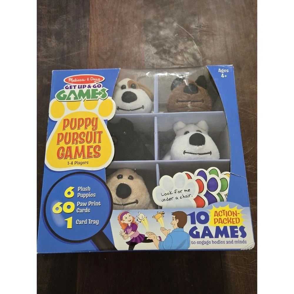 Melissa & Doug Puppy Pursuit Games 6 Plush Puppies Card Tray Children's Game